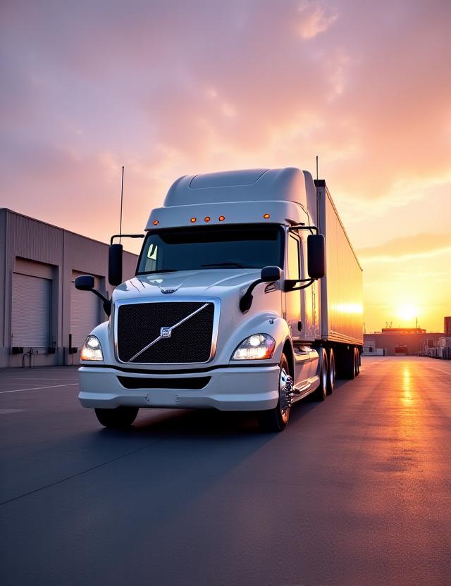 Modern logistics fleet at sunset