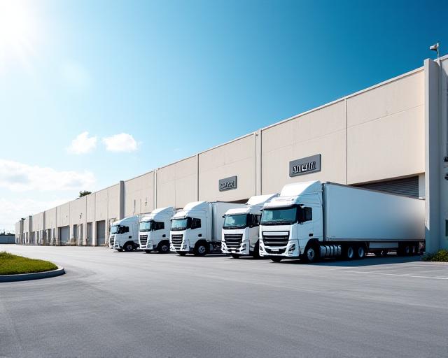 Modern logistics warehouse facility with loading docks